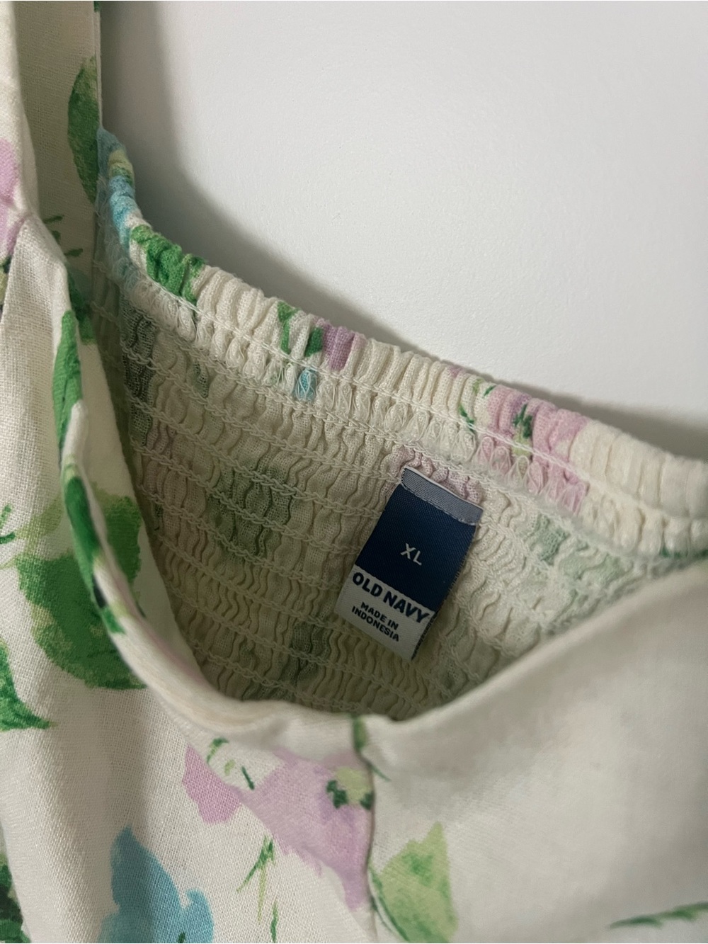 Old Navy Floral Cowl Neck Summer Dress in Cream with Blue & Green Flowers - Picture 3 of 5